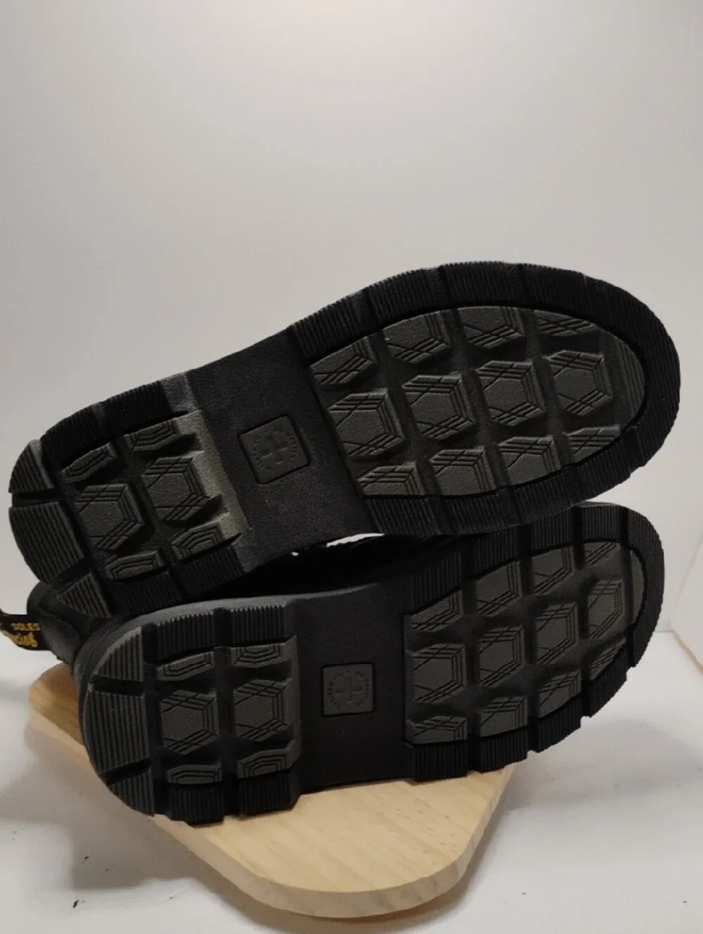 Dr. Martens Men's Black Lace-Up Leather Combat Boots with Yellow Heel Loop